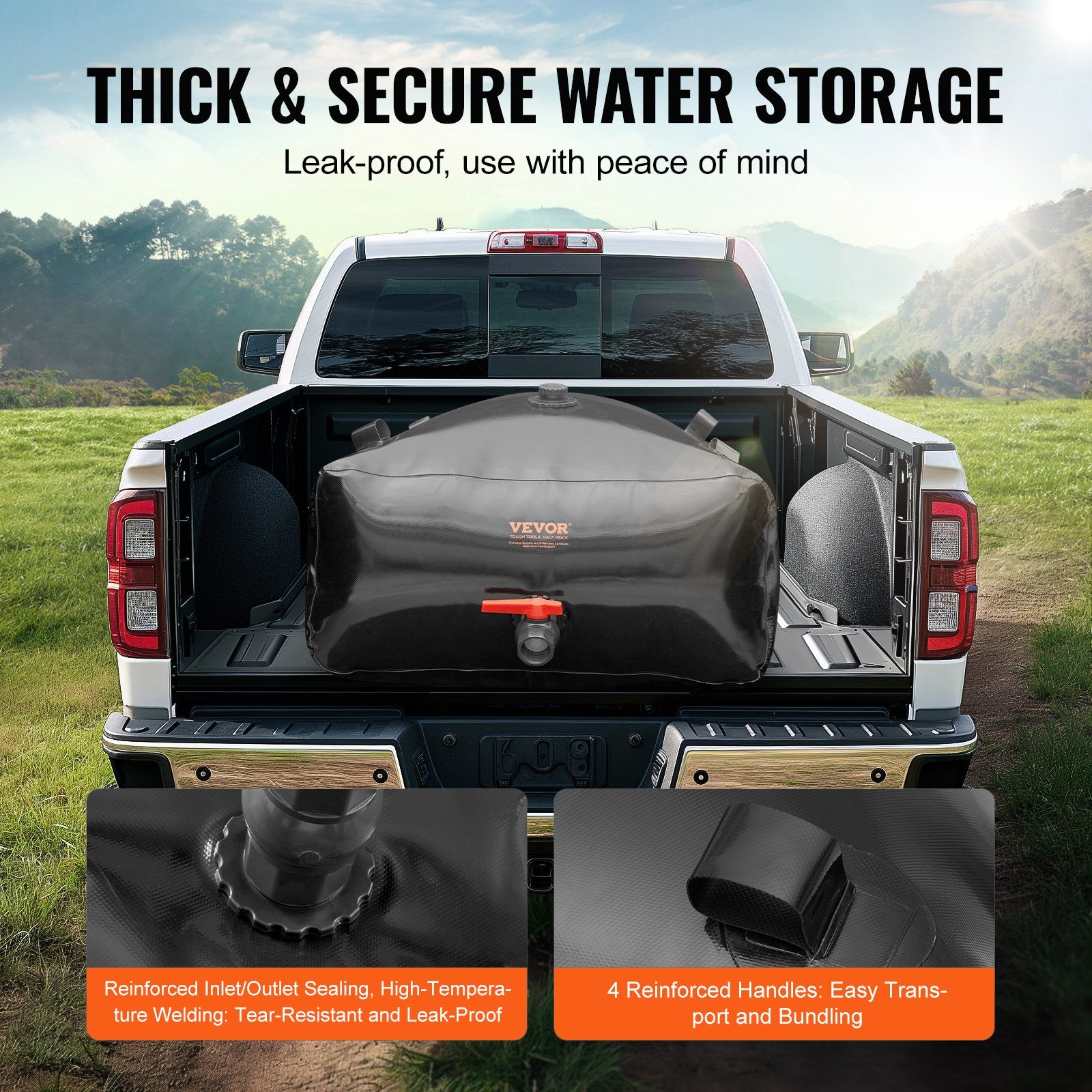 Portable Water Storage Bladder 540L PVC Collapsible Water Tank Black V952-CSDHSPVCB540DZKSQV0
