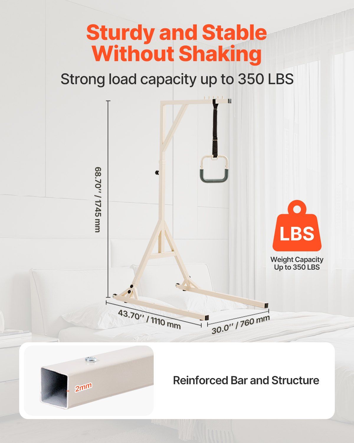 Trapeze Bar for Bed Mobility, Height-Adjustable Bed Trapeze with 2 Casters, 350LBS Weight Capacity Heavy Duty V952-CSDJLDXDJSJZTUI9AV0