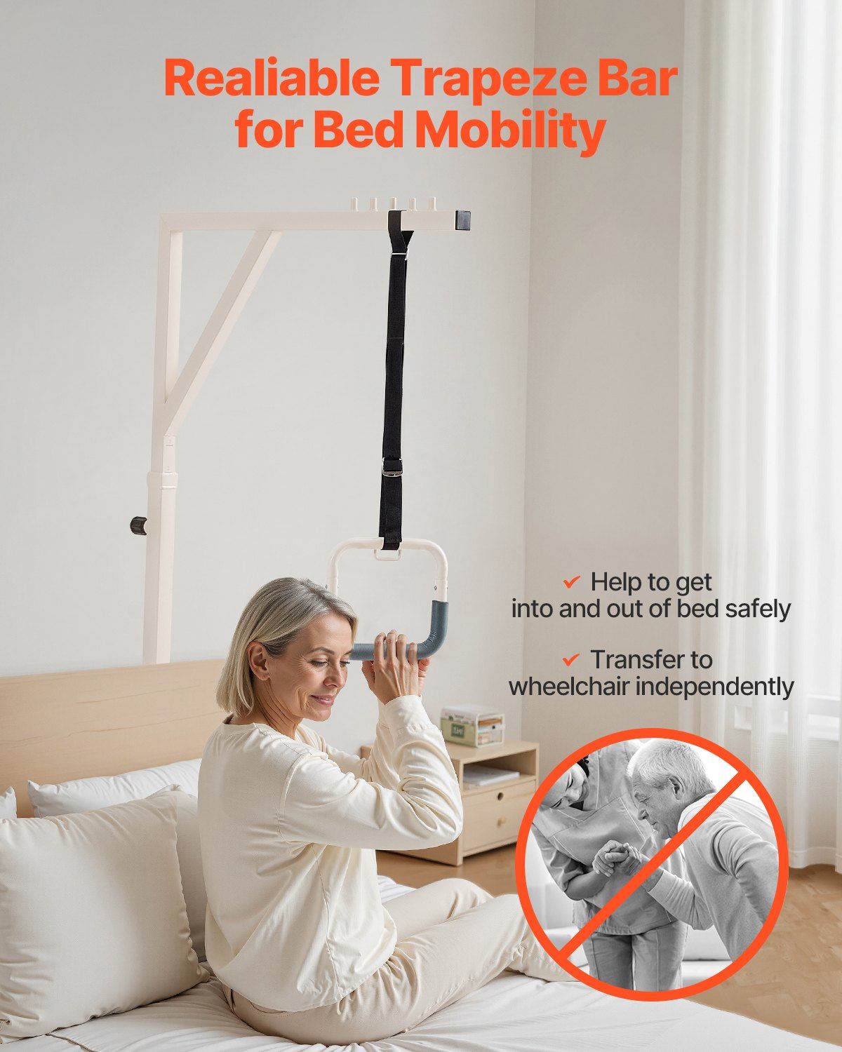 Trapeze Bar for Bed Mobility, Height-Adjustable Bed Trapeze with 2 Casters, 350LBS Weight Capacity Heavy Duty V952-CSDJLDXDJSJZTUI9AV0