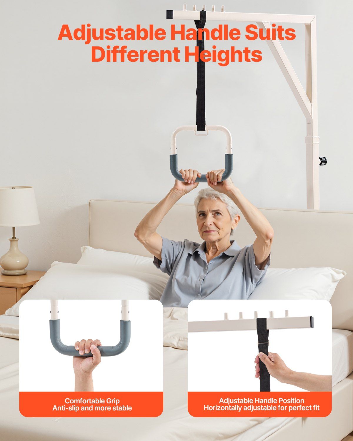 Trapeze Bar for Bed Mobility, Height-Adjustable Bed Trapeze with 2 Casters, 350LBS Weight Capacity Heavy Duty V952-CSDJLDXDJSJZTUI9AV0
