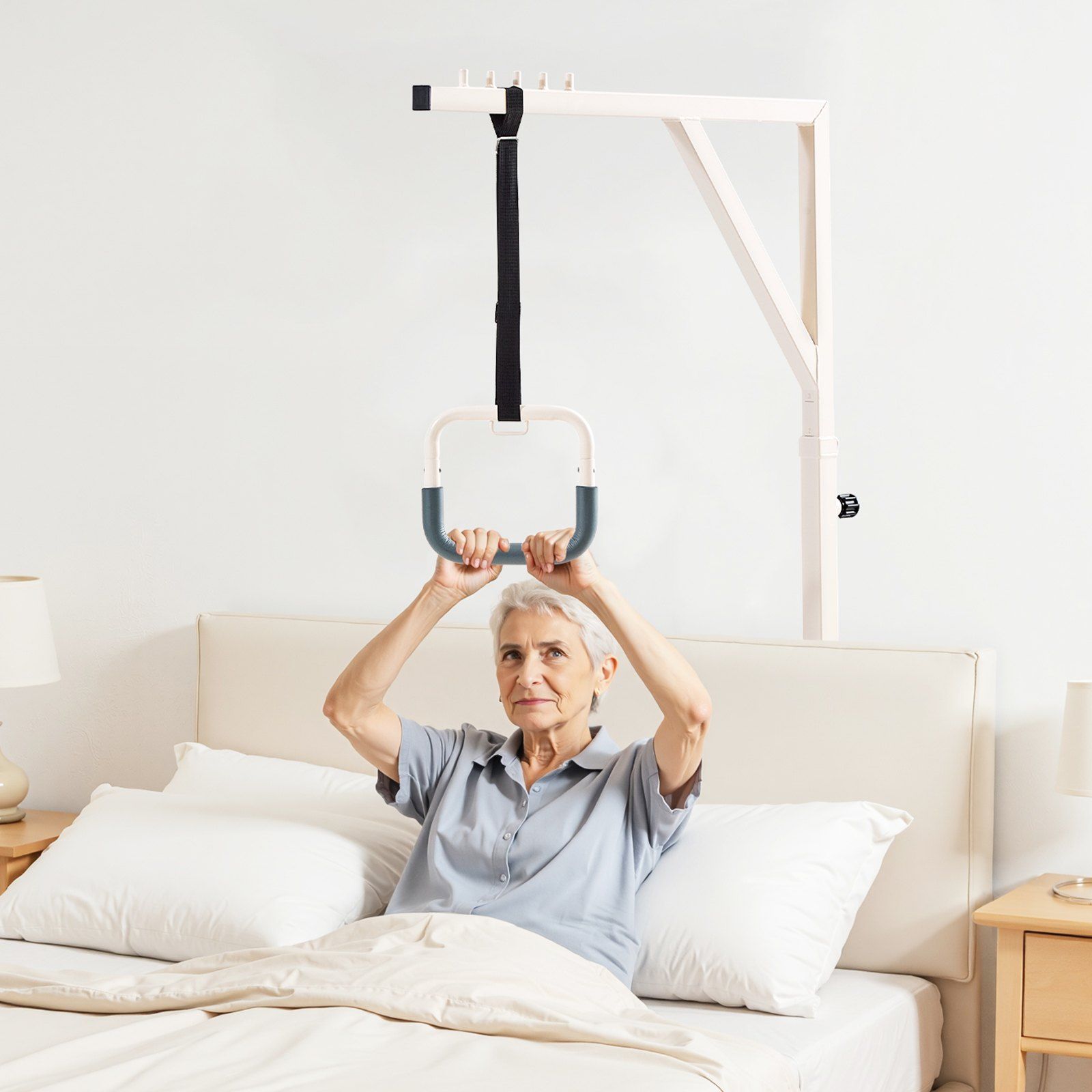Trapeze Bar for Bed Mobility, Height-Adjustable Bed Trapeze with 2 Casters, 350LBS Weight Capacity Heavy Duty V952-CSDJLDXDJSJZTUI9AV0