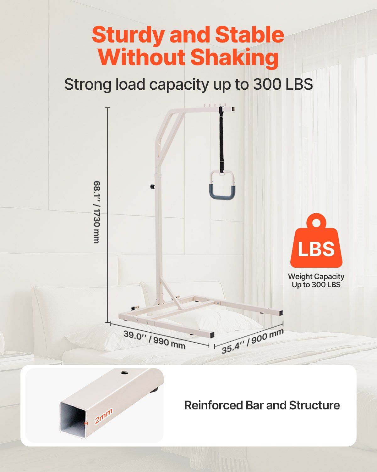 Trapeze Bar for Bed Mobility, Height-Adjustable Free Standing Trapeze Bar with 2 Wheels, 300LBS Capacity Bed V952-CSDJLDXDJZGZ2TMM8V0