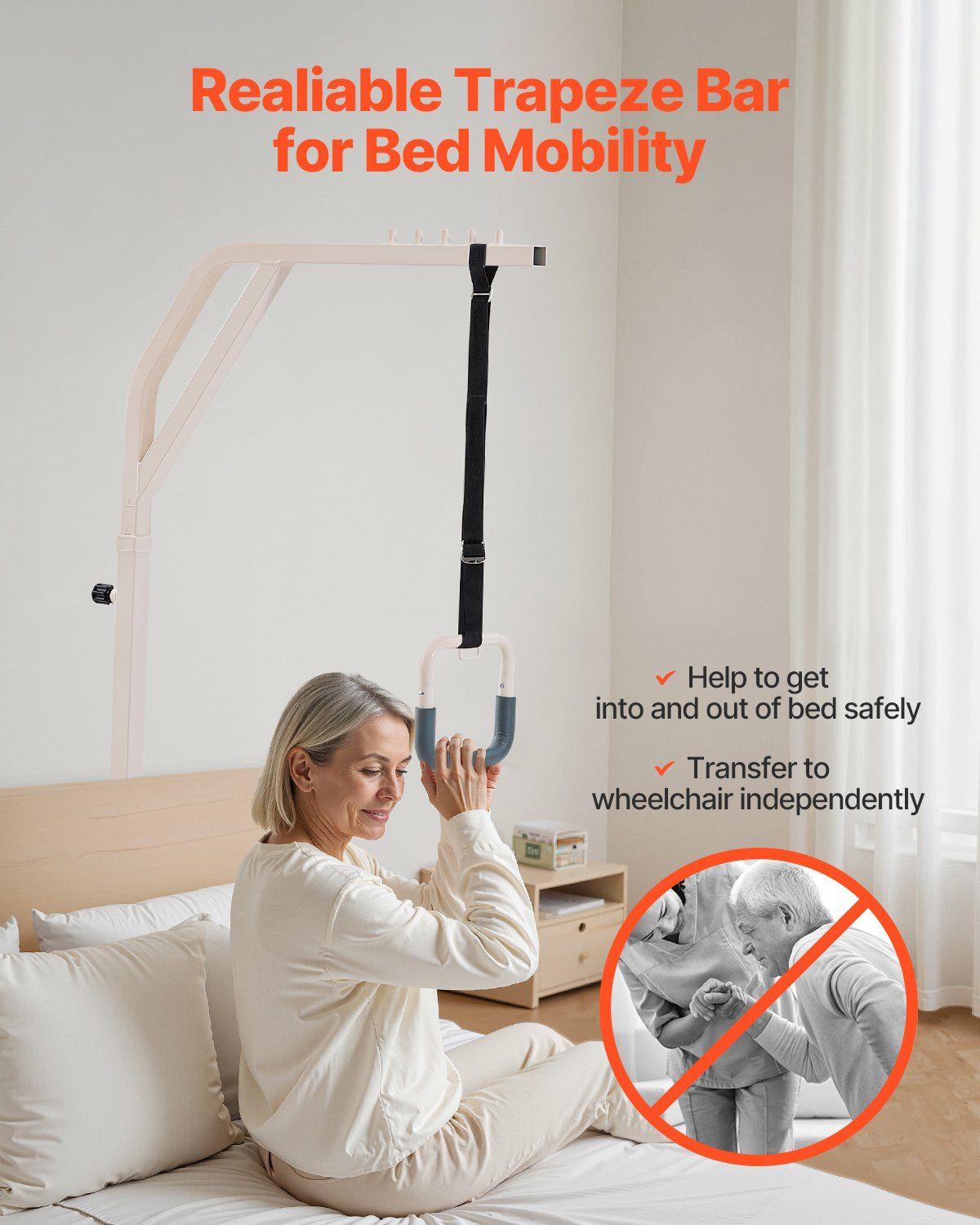 Trapeze Bar for Bed Mobility, Height-Adjustable Free Standing Trapeze Bar with 2 Wheels, 300LBS Capacity Bed V952-CSDJLDXDJZGZ2TMM8V0
