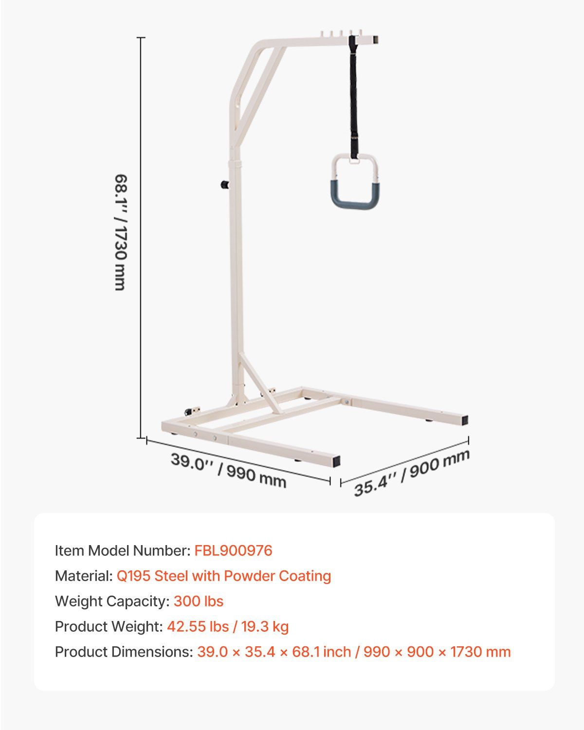 Trapeze Bar for Bed Mobility, Height-Adjustable Free Standing Trapeze Bar with 2 Wheels, 300LBS Capacity Bed V952-CSDJLDXDJZGZ2TMM8V0