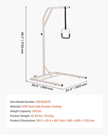 Trapeze Bar for Bed Mobility, Height-Adjustable Free Standing Trapeze Bar with 2 Wheels, 300LBS Capacity Bed V952-CSDJLDXDJZGZ2TMM8V0