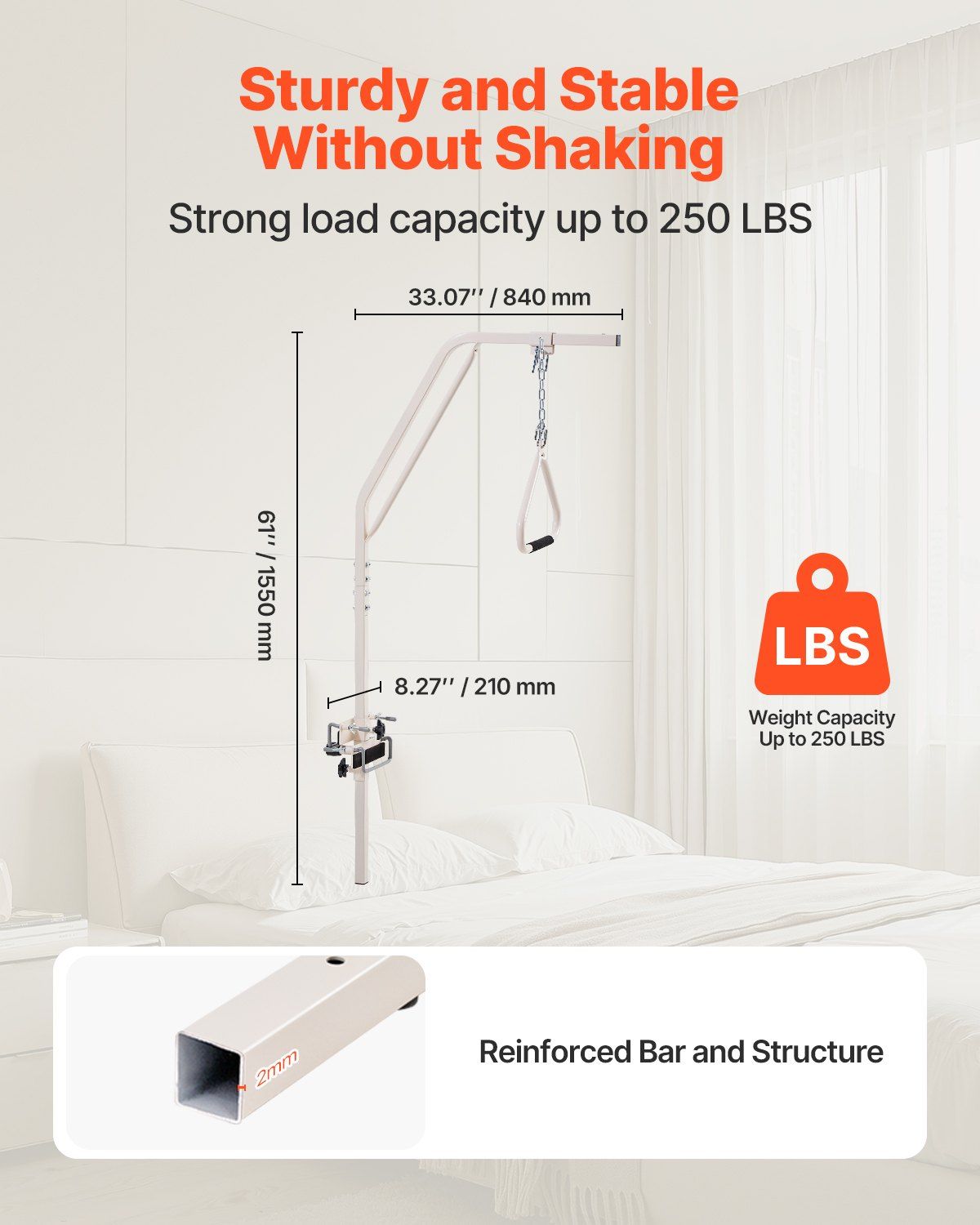 Trapeze Bar for Bed Mobility, Medical Bed Trapeze with Clamps & Metal Chain, 250LBS Weight Capacity Pull Up V952-CSDJXDCJZGZCHQ5WJV0