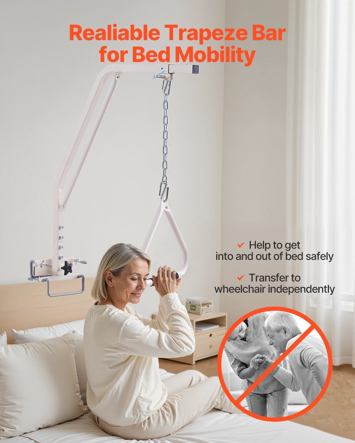 Trapeze Bar for Bed Mobility, Medical Bed Trapeze with Clamps & Metal Chain, 250LBS Weight Capacity Pull Up V952-CSDJXDCJZGZCHQ5WJV0