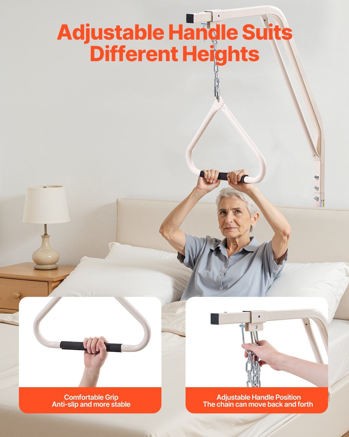 Trapeze Bar for Bed Mobility, Medical Bed Trapeze with Clamps & Metal Chain, 250LBS Weight Capacity Pull Up V952-CSDJXDCJZGZCHQ5WJV0