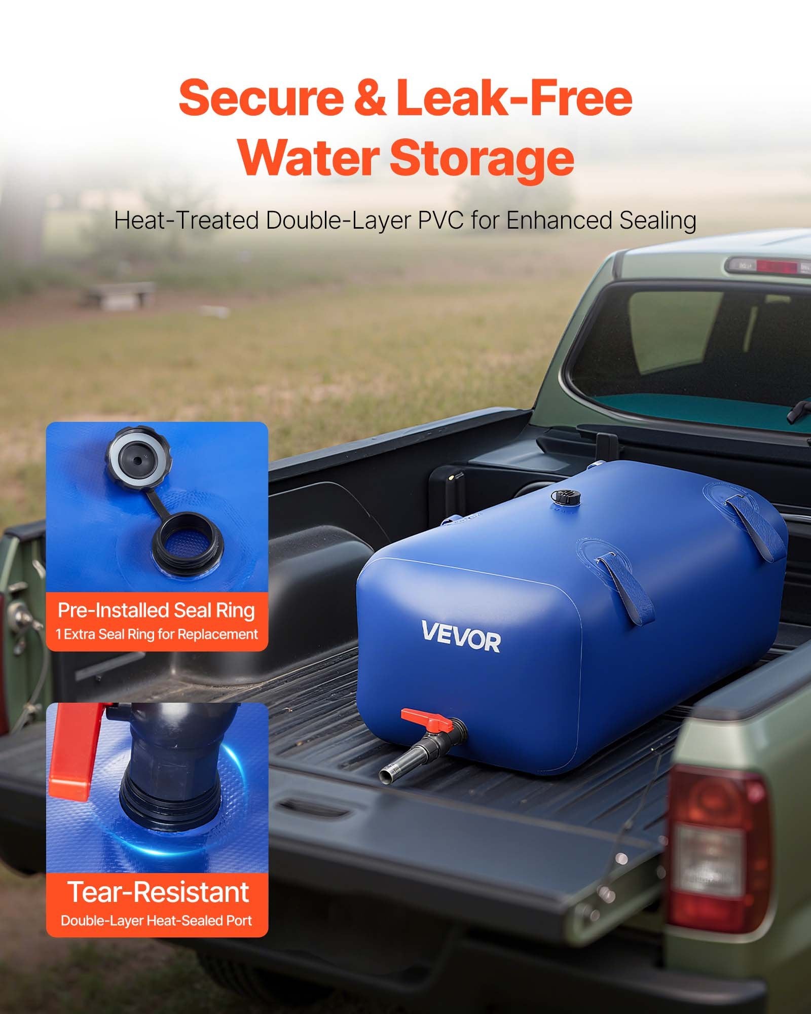 Water Storage Bladder 113L Large Capacity Water Bag, Portable & Collapsible Soft Waters Container, Leakproof V952-CSDLSPVC113LPS9FD001V0
