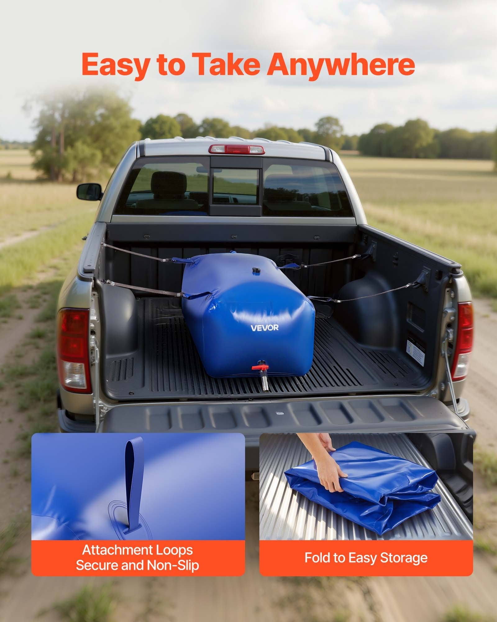 Water Storage Bladder 240L Large Capacity Water Bag, Portable & Collapsible Soft Waters Container, Leakproof V952-CSDLSPVC240LSO68O001V0