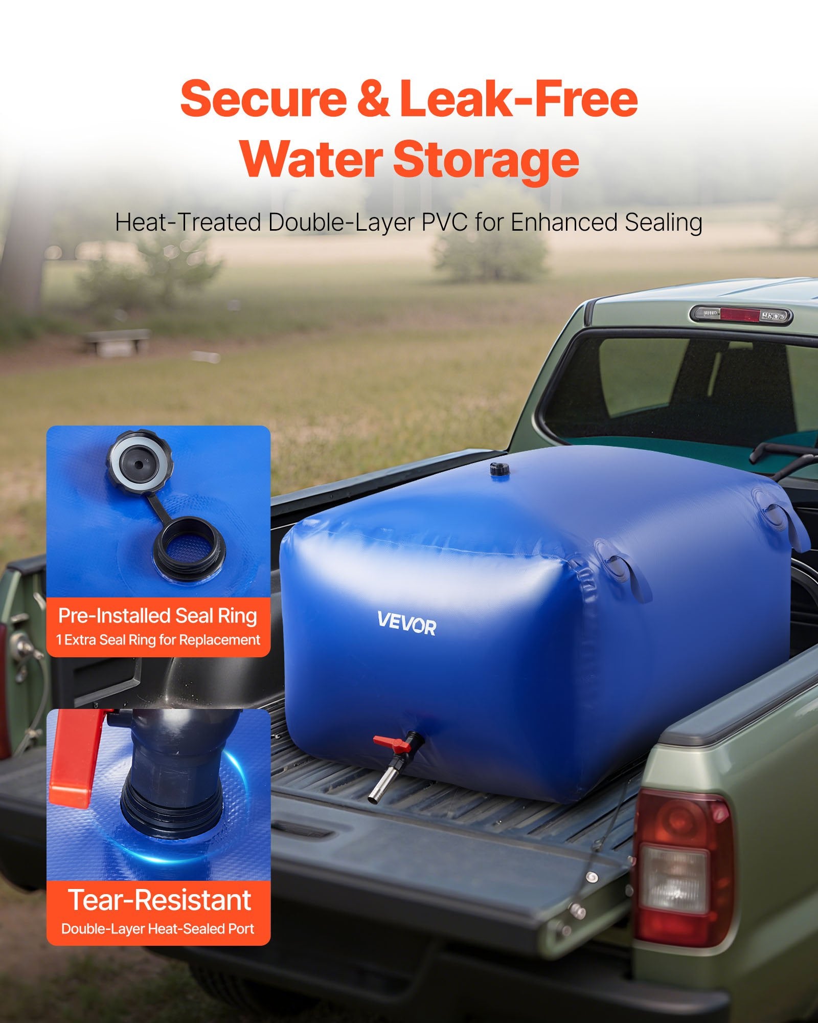 Water Storage Bladder 400L Large Capacity Water Bag, Portable & Collapsible Soft Waters Container, Leakproof V952-CSDLSPVC400L9HOR6001V0
