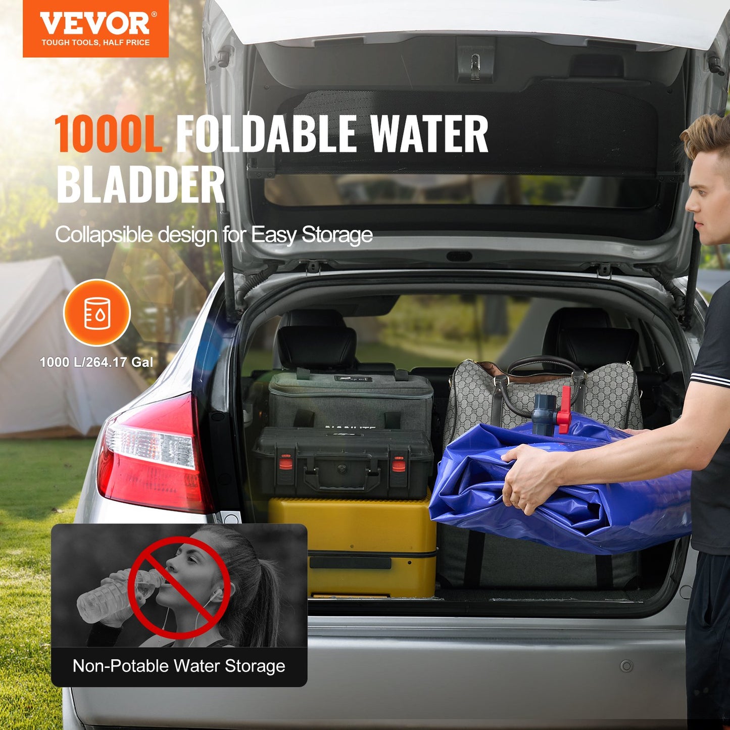 Portable Water Storage Bladder 264 Gal 1000D PVC Collapsible Water Tank V952-CSDLSPVCB100VV7VVV0