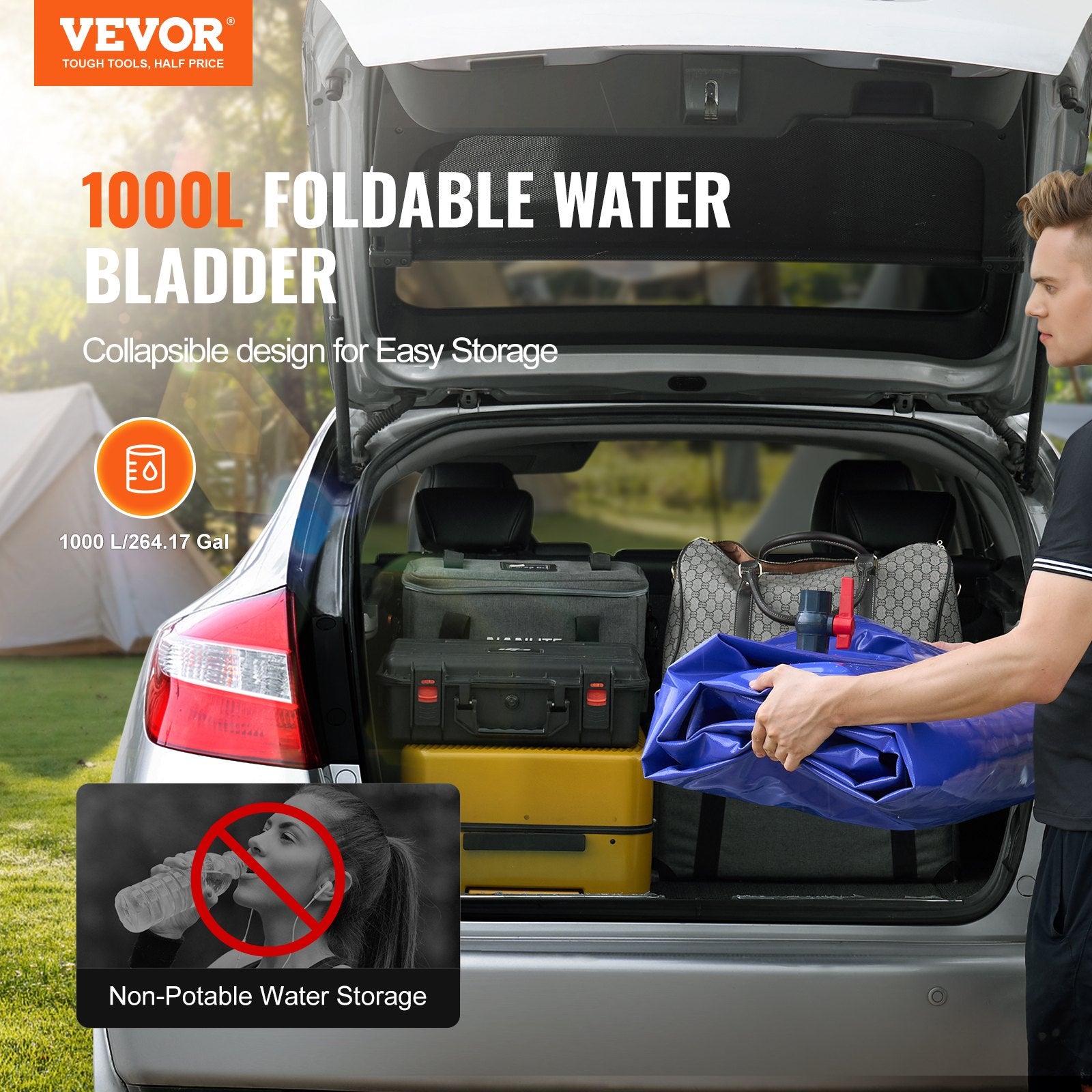 Portable Water Storage Bladder 264 Gal 1000D PVC Collapsible Water Tank V952-CSDLSPVCB100VV7VVV0