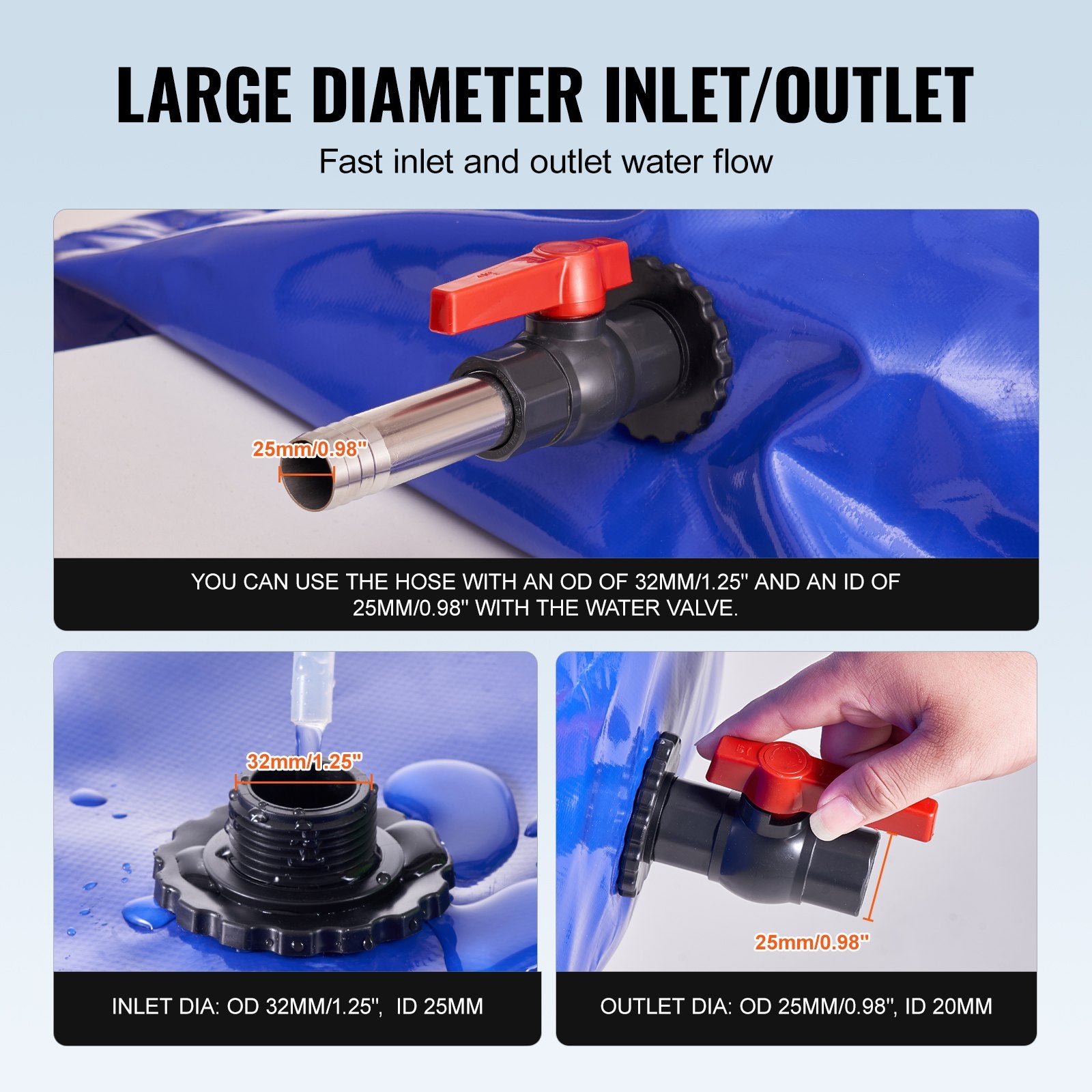 Portable Water Storage Bladder 264 Gal 1000D PVC Collapsible Water Tank V952-CSDLSPVCB100VV7VVV0