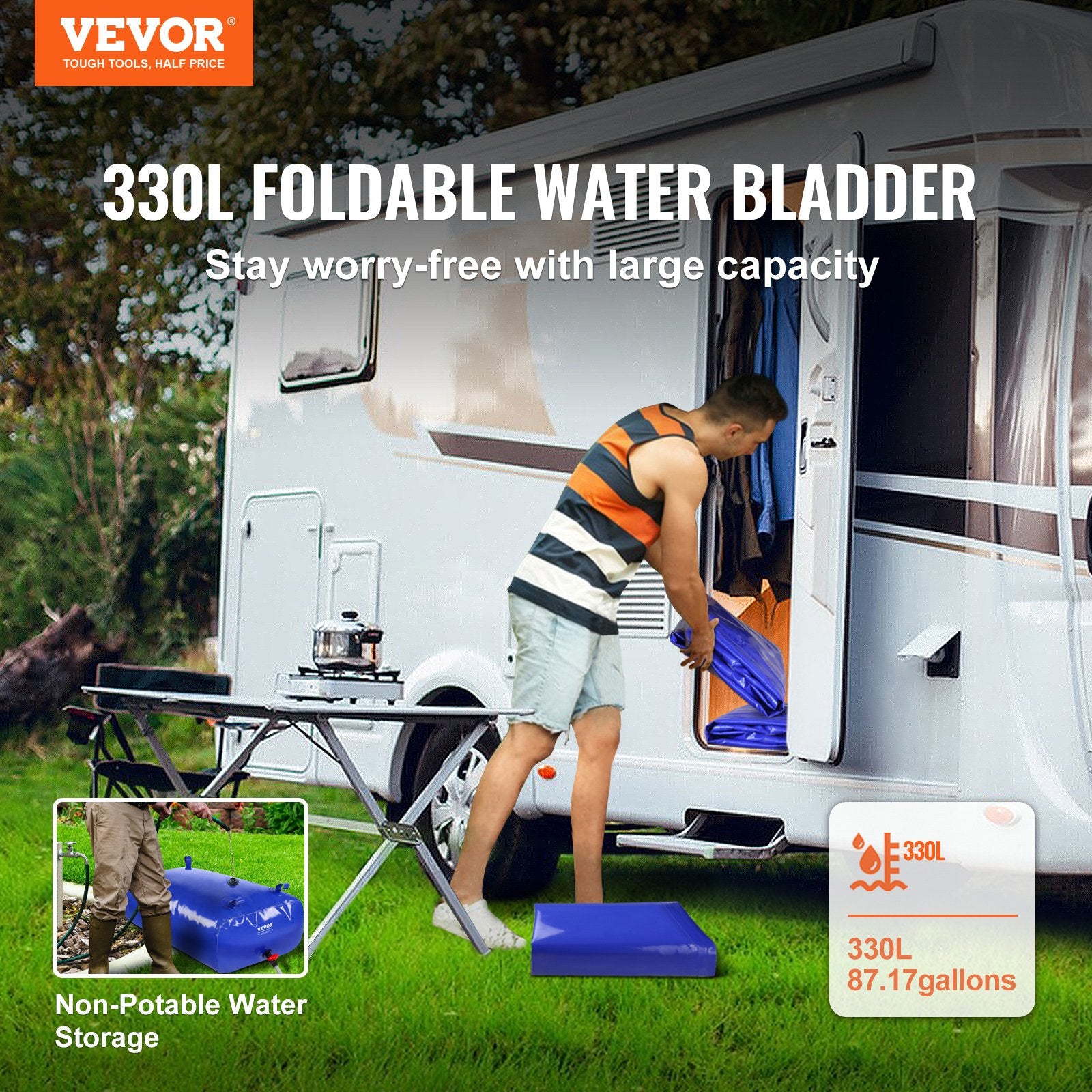 Portable Water Storage Bladder 87 Gal 1000D PVC Collapsible Water Tank V952-CSDLSPVCB330UZUZHV0