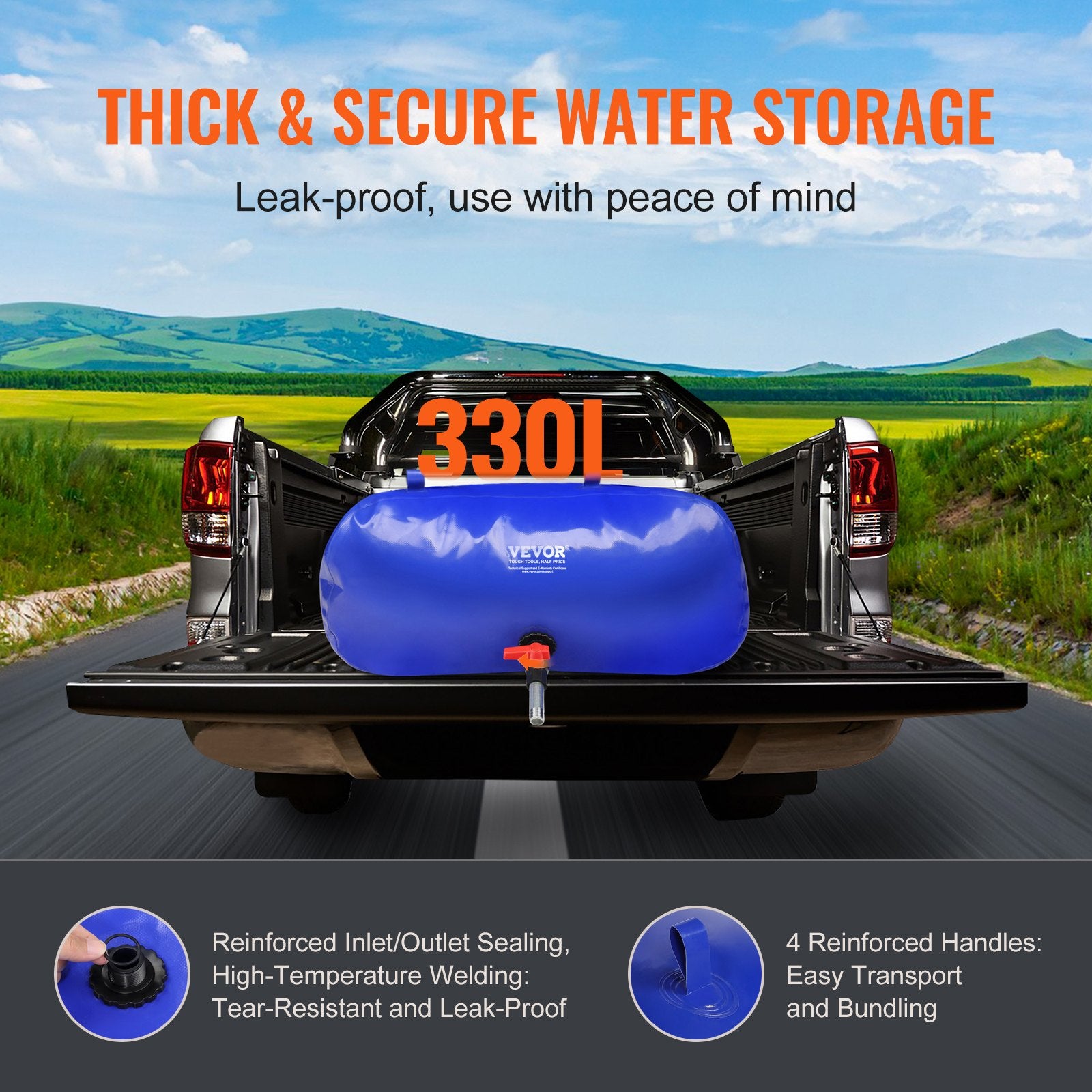 Portable Water Storage Bladder 87 Gal 1000D PVC Collapsible Water Tank V952-CSDLSPVCB330UZUZHV0