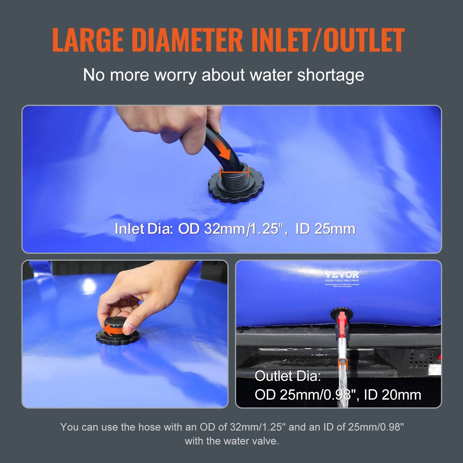 Portable Water Storage Bladder 87 Gal 1000D PVC Collapsible Water Tank V952-CSDLSPVCB330UZUZHV0