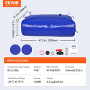 Portable Water Storage Bladder 87 Gal 1000D PVC Collapsible Water Tank V952-CSDLSPVCB330UZUZHV0