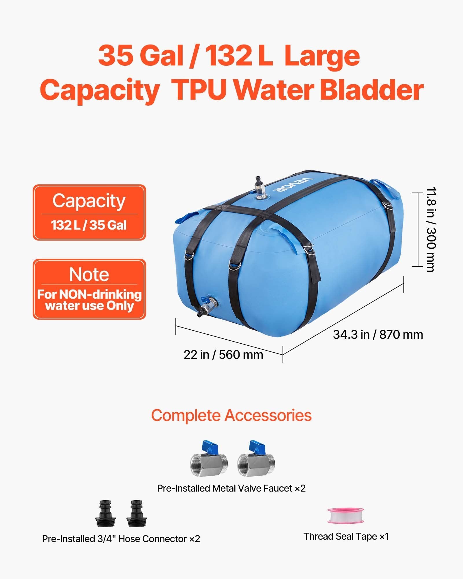 Water Storage Bladder, 132L Large Capacity TPU Soft Water Bag, Portable & Collapsible Water Storage V952-CSDLSTPU132LYW8X8001V0