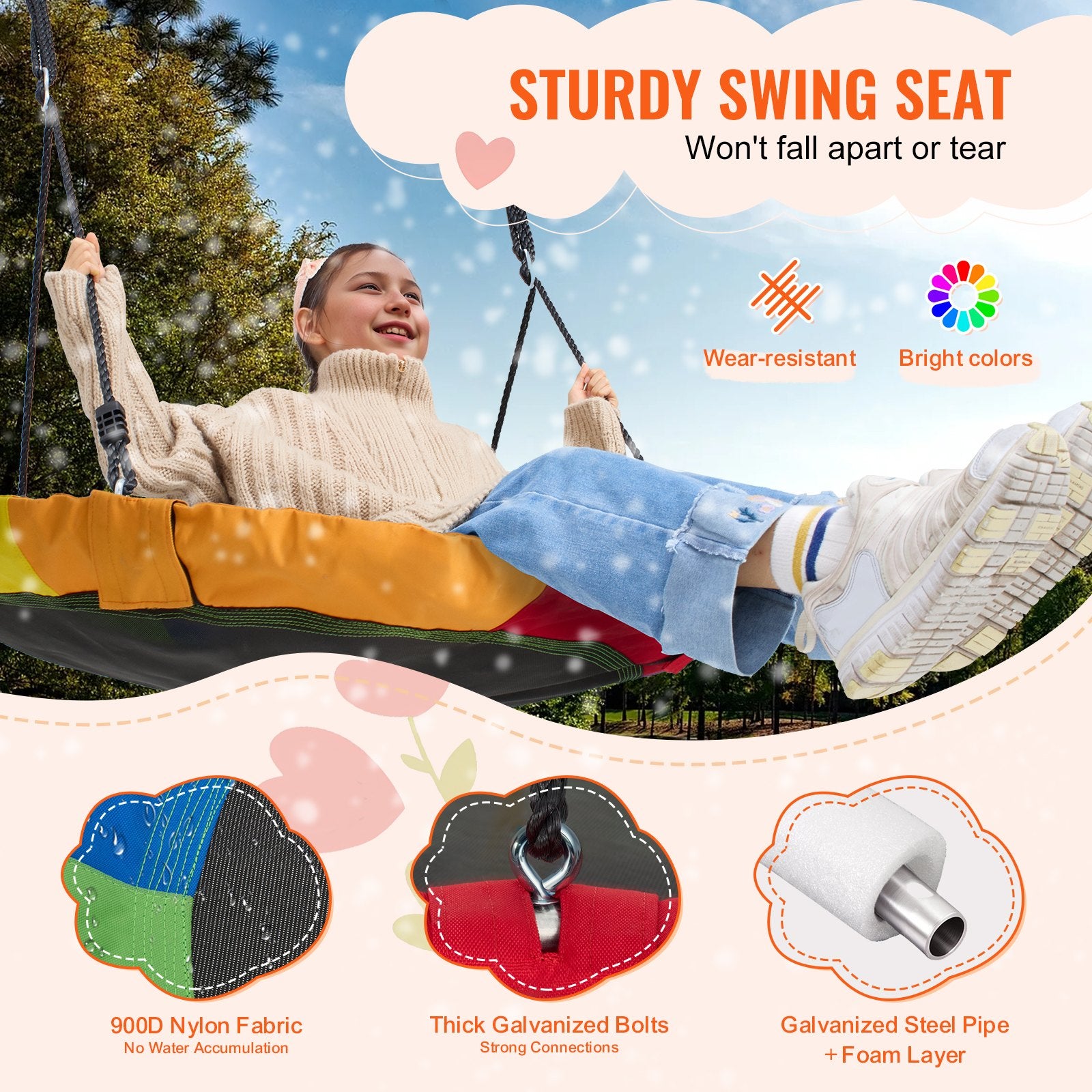 Tree Swing, 40 Inch Saucer Swing, 750lbs Weight Capacity, 900D Oxford Fabric Swing Seat with 2 Tree Hanging V952-CSFDQQCSFD407SNPQV0
