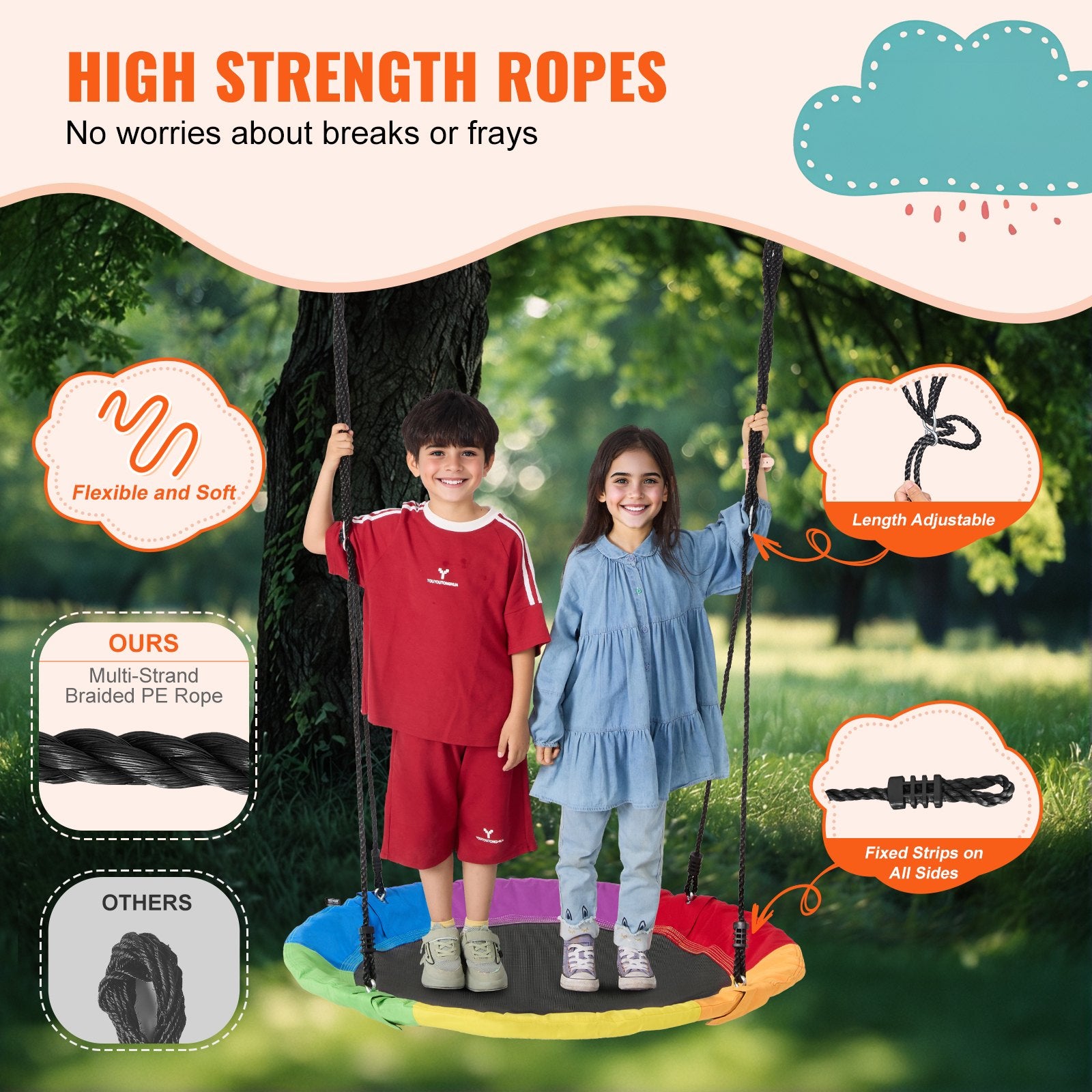 Tree Swing, 40 Inch Saucer Swing, 750lbs Weight Capacity, 900D Oxford Fabric Swing Seat with 2 Tree Hanging V952-CSFDQQCSFD407SNPQV0