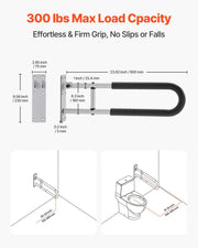 Toilet Safety Rail, 60.5 cm U-Shaped Handicap Grab Bar, Foldable Senior Safety Pole, Flip Up Toilet Grab Bars V952-CSFSWZTKFZ24OTR5FV0