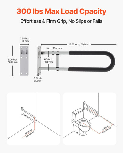 Toilet Safety Rail, 60.5 cm U-Shaped Handicap Grab Bar, Foldable Senior Safety Pole, Flip Up Toilet Grab Bars V952-CSFSWZTKFZ24OTR5FV0