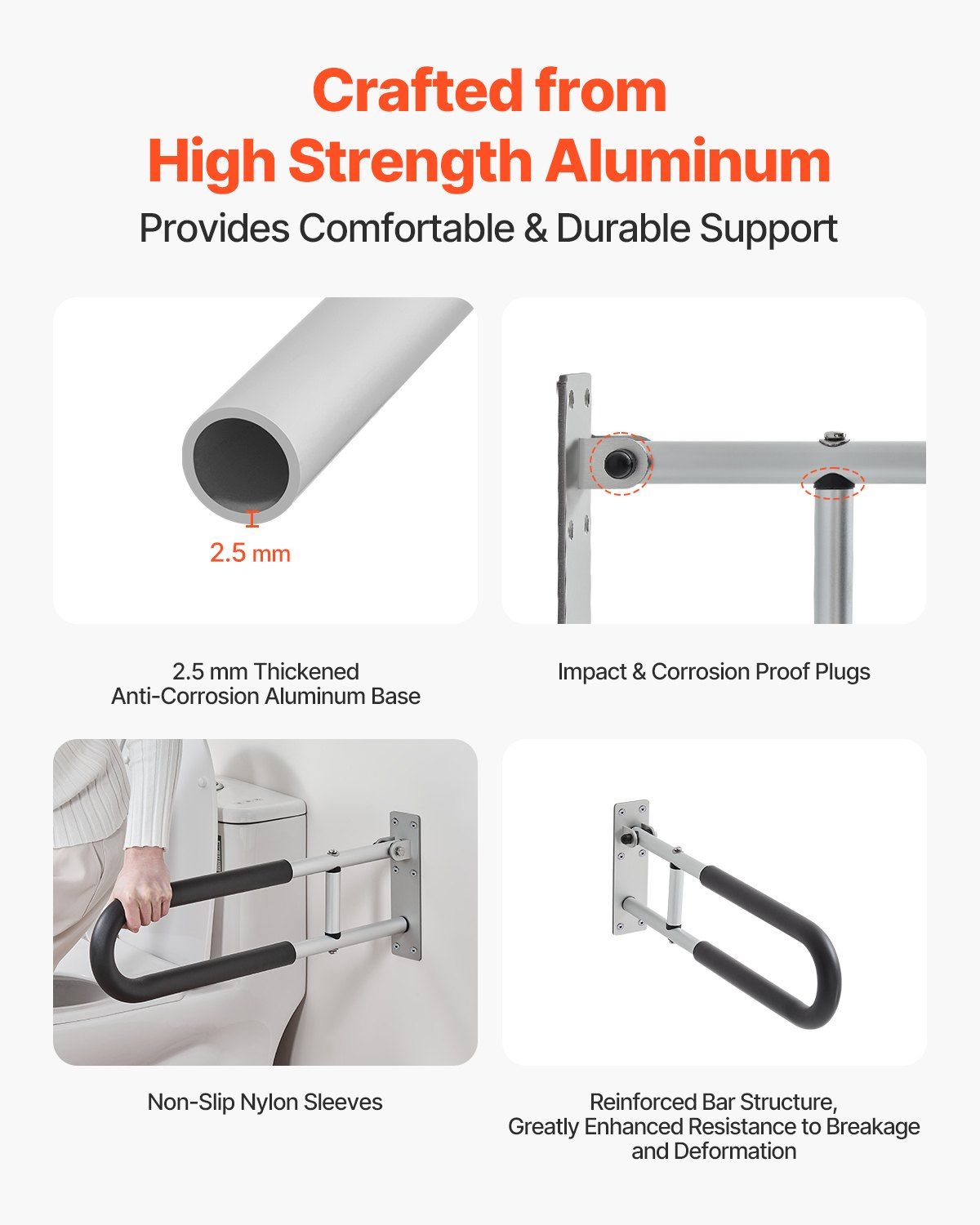 Toilet Safety Rail, 60.5 cm U-Shaped Handicap Grab Bar, Foldable Senior Safety Pole, Flip Up Toilet Grab Bars V952-CSFSWZTKFZ24OTR5FV0