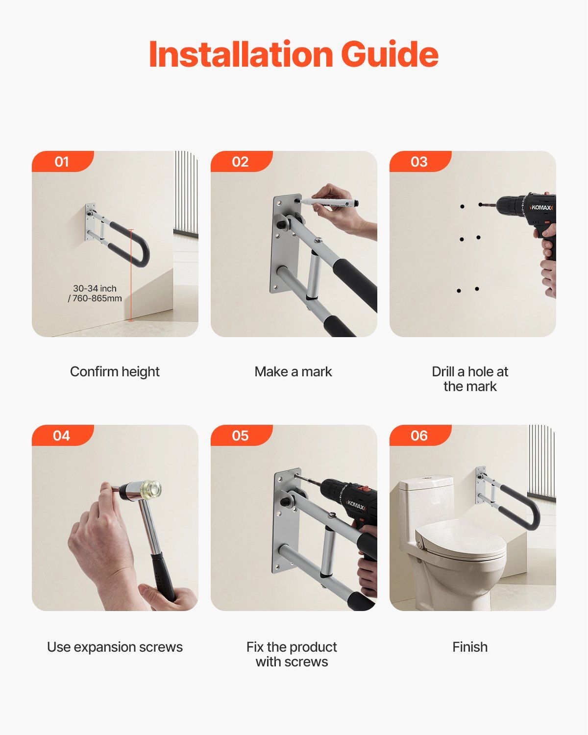 Toilet Safety Rail, 60.5 cm U-Shaped Handicap Grab Bar, Foldable Senior Safety Pole, Flip Up Toilet Grab Bars V952-CSFSWZTKFZ24OTR5FV0