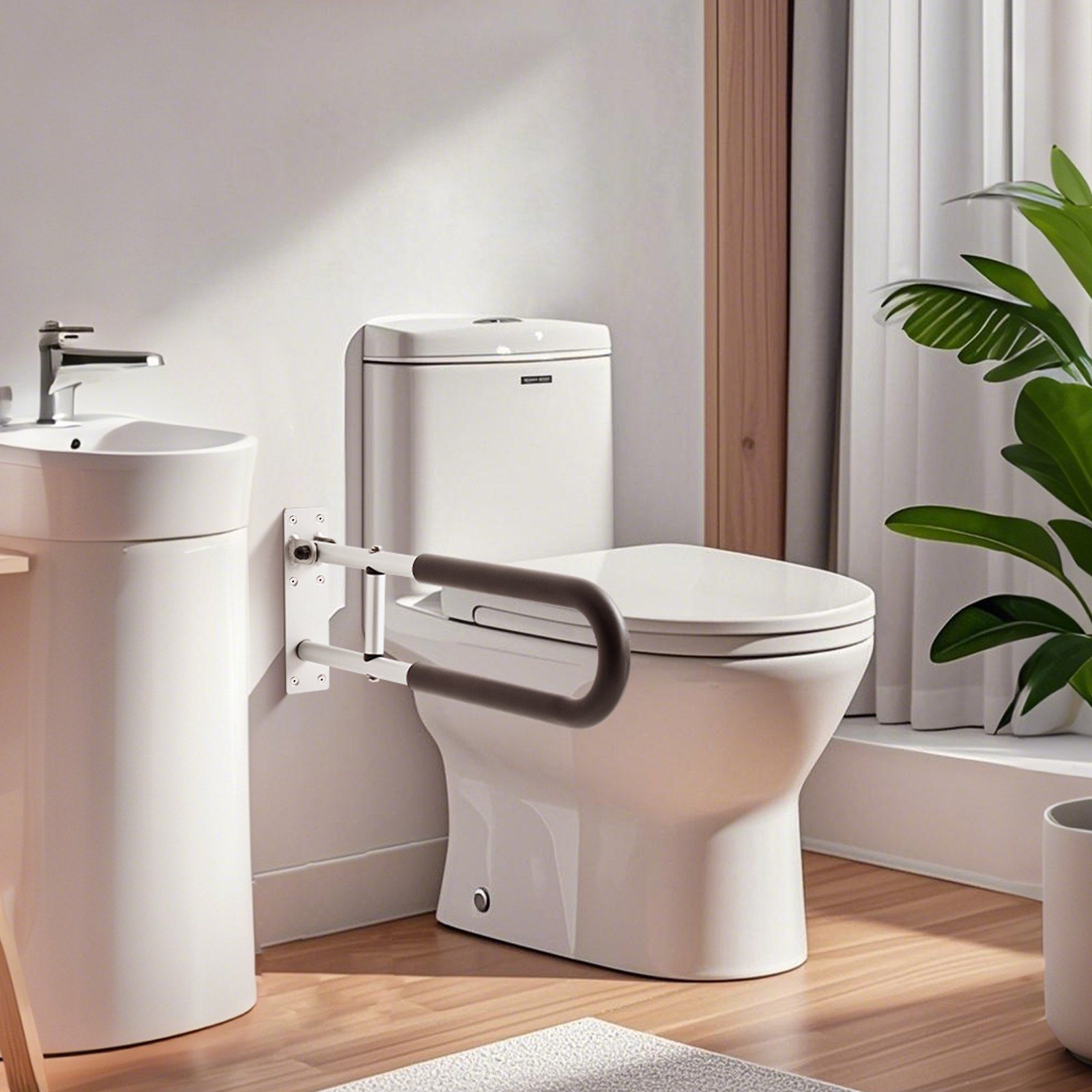 Toilet Safety Rail, 60.5 cm U-Shaped Handicap Grab Bar, Foldable Senior Safety Pole, Flip Up Toilet Grab Bars V952-CSFSWZTKFZ24OTR5FV0