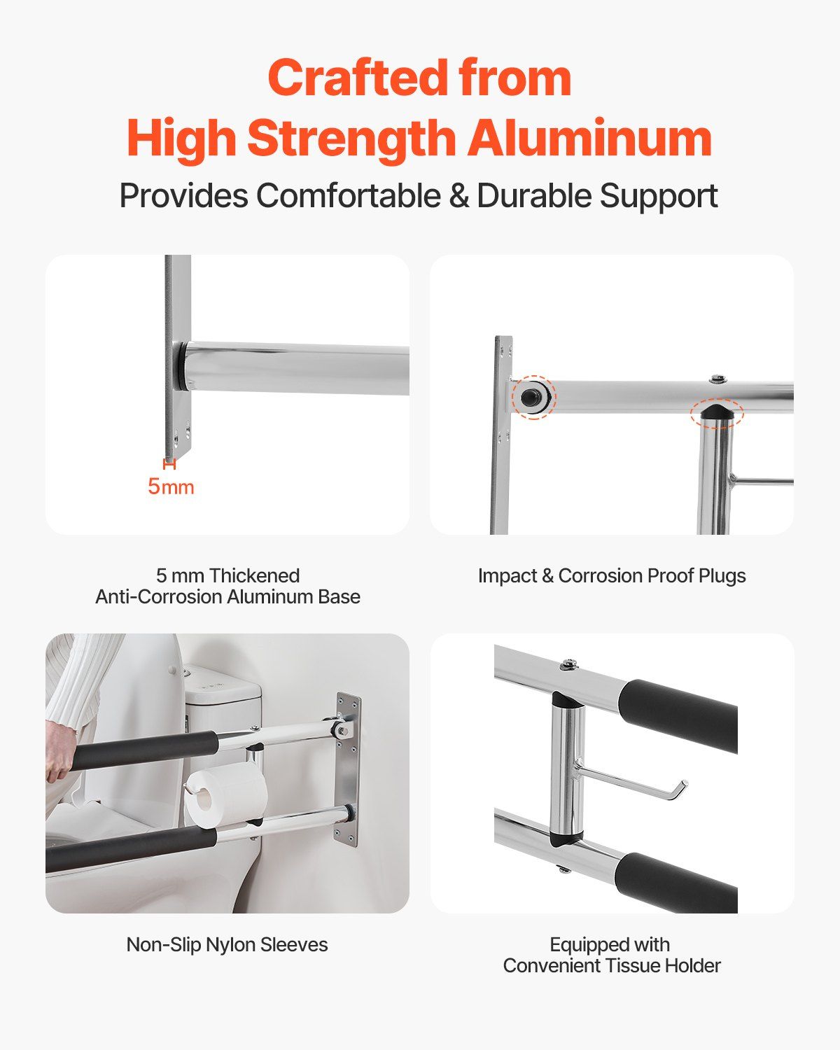 Toilet Safety Rail, 76.5 cm U-Shaped Handicap Grab Bar, Foldable Senior Safety Pole, Flip Up Toilet Grab Bars V952-CSFSWZTKFZ305ODGSV0