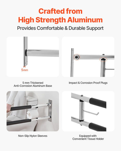 Toilet Safety Rail, 76.5 cm U-Shaped Handicap Grab Bar, Foldable Senior Safety Pole, Flip Up Toilet Grab Bars V952-CSFSWZTKFZ305ODGSV0