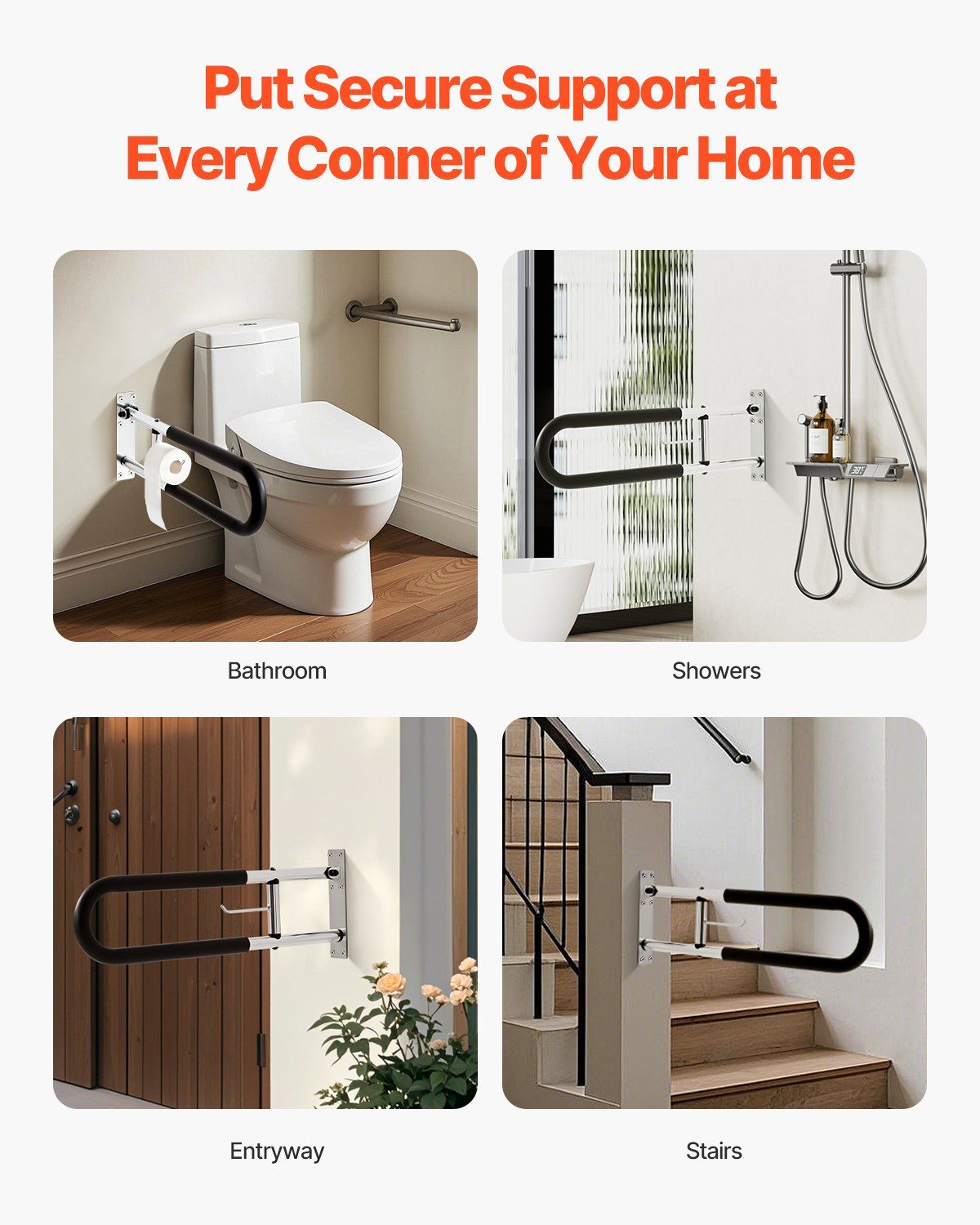 Toilet Safety Rail, 76.5 cm U-Shaped Handicap Grab Bar, Foldable Senior Safety Pole, Flip Up Toilet Grab Bars V952-CSFSWZTKFZ305ODGSV0