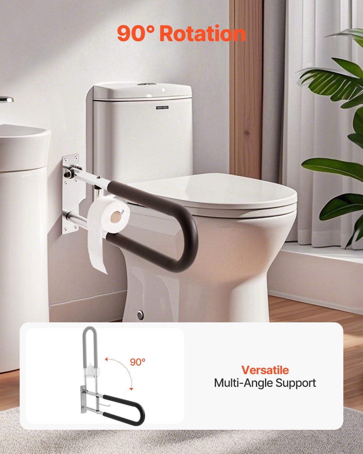Toilet Safety Rail, 76.5 cm U-Shaped Handicap Grab Bar, Foldable Senior Safety Pole, Flip Up Toilet Grab Bars V952-CSFSWZTKFZ305ODGSV0
