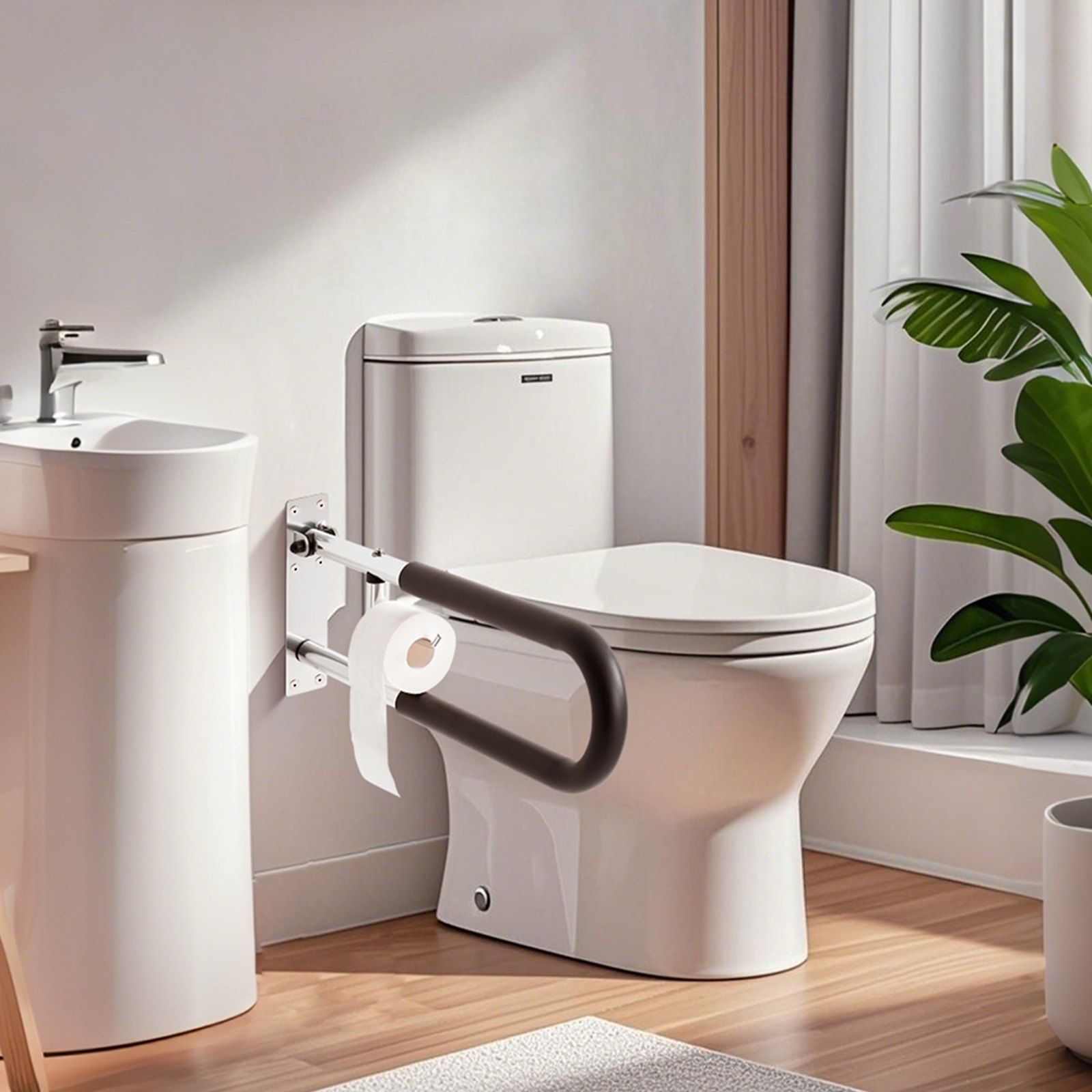 Toilet Safety Rail, 76.5 cm U-Shaped Handicap Grab Bar, Foldable Senior Safety Pole, Flip Up Toilet Grab Bars V952-CSFSWZTKFZ305ODGSV0