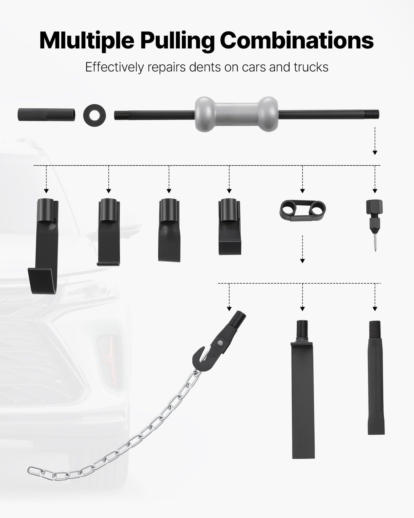 Dent Puller Kit, 4.54 kg 13-in-1 Slide Hammer Dent Removal Kit, Heavy-Duty Auto Body Truck Repair Automotive V952-CSLBGJDJT13J21TPQ001V0
