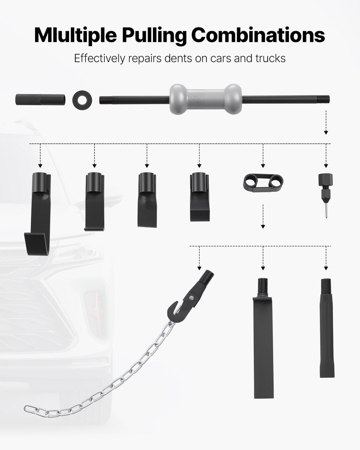 Dent Puller Kit, 4.54 kg 13-in-1 Slide Hammer Dent Removal Kit, Heavy-Duty Auto Body Truck Repair Automotive V952-CSLBGJDJT13J21TPQ001V0