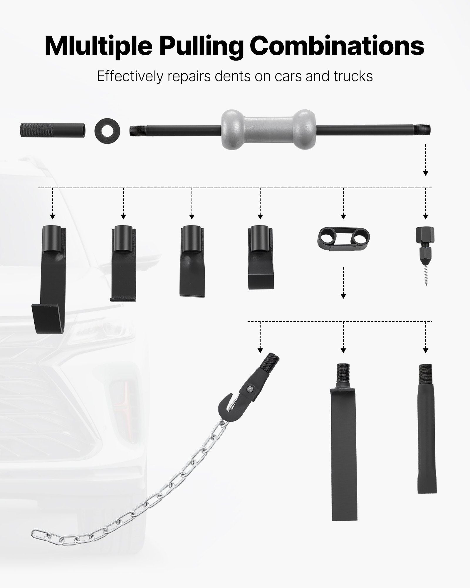 Dent Puller Kit, 4.54 kg 13-in-1 Slide Hammer Dent Removal Kit, Heavy-Duty Auto Body Truck Repair Automotive V952-CSLBGJDJT13J21TPQ001V0