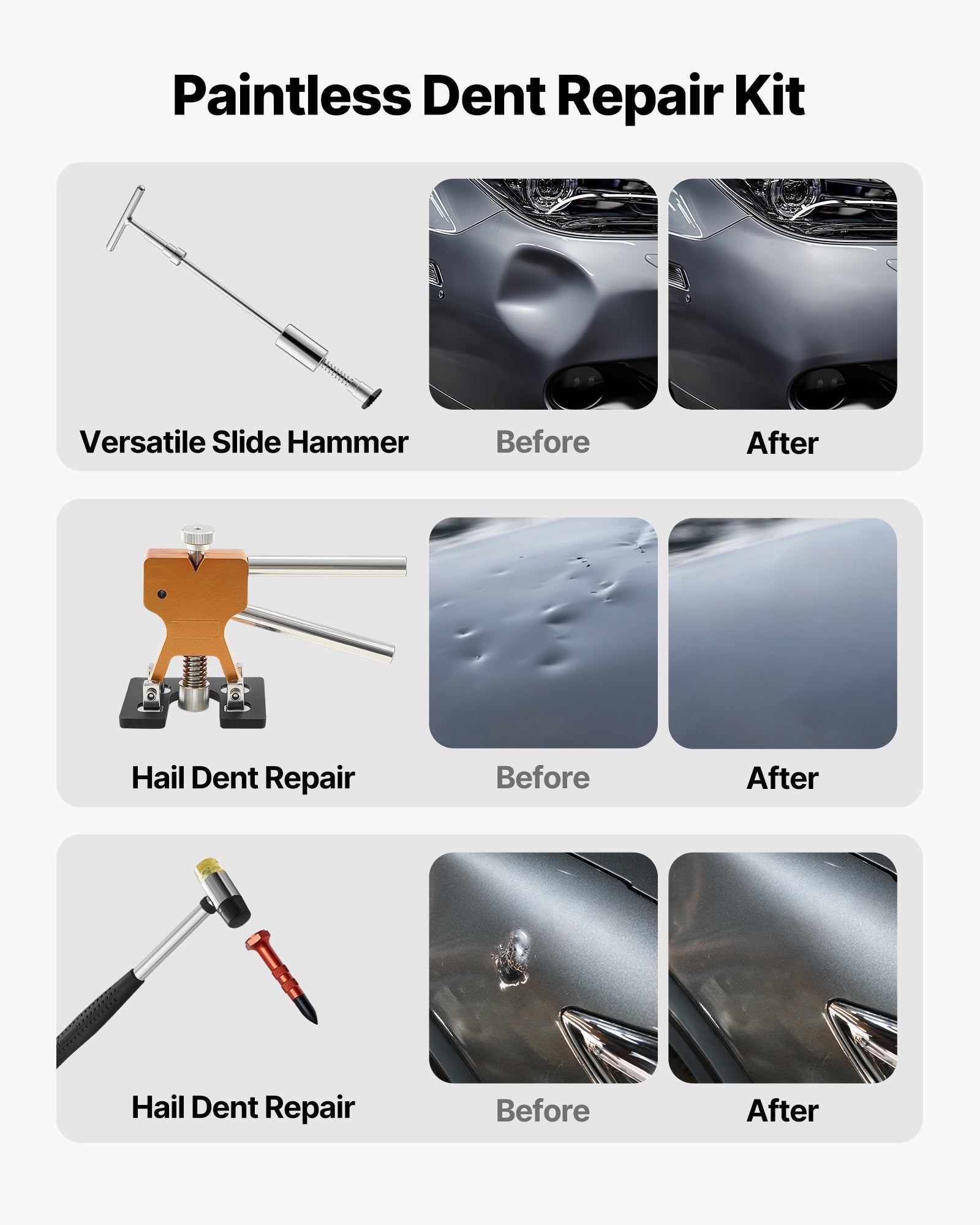 Dent Puller Kit, 61 PCS Paintless Dent Removal Kit with Golden Lifter, Slide Hammer T-Bar, Glue Gun, Auto V952-CSLBGJLJT107U5034001V3