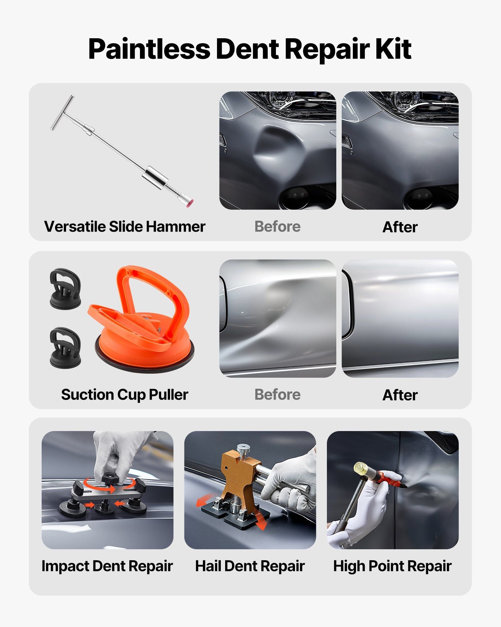 Dent Puller Kit, 100 PCS Paintless Dent Removal Kit with Golden Lifter, Bridge Puller, Slide Hammer T-Bar, V952-CSLBGJSJT1074ARVS001V3
