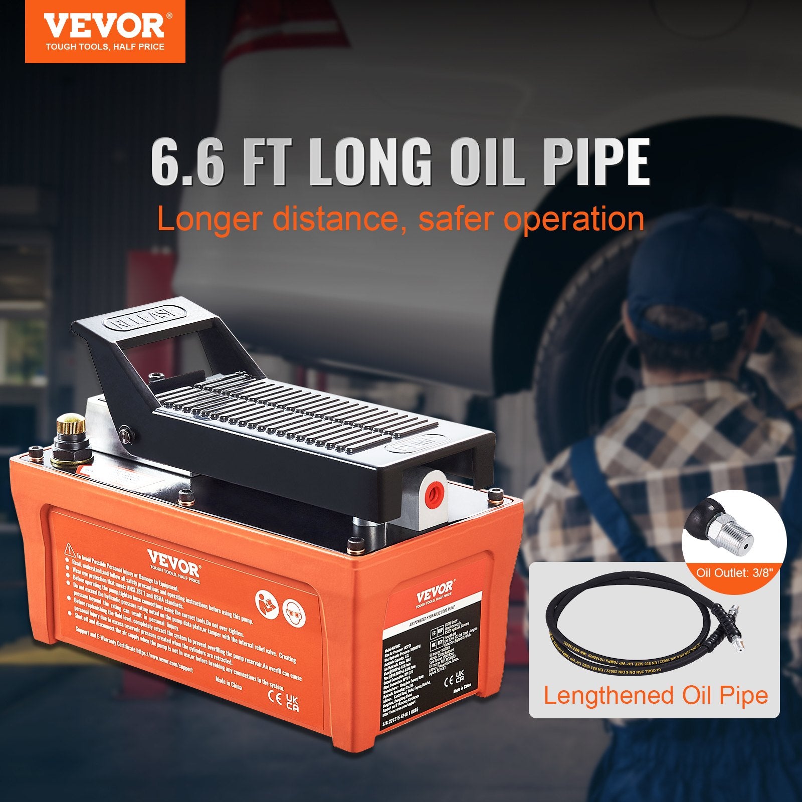 Air Hydraulic Pump, 10,000 PSI 1/2 Gal Reservoir, NPT 3/8" Oil Outlet, NPT 1/4" Inlet, 6.6 ft Pipe, Foot V952-CSMJTELECTRIC8CJIV0