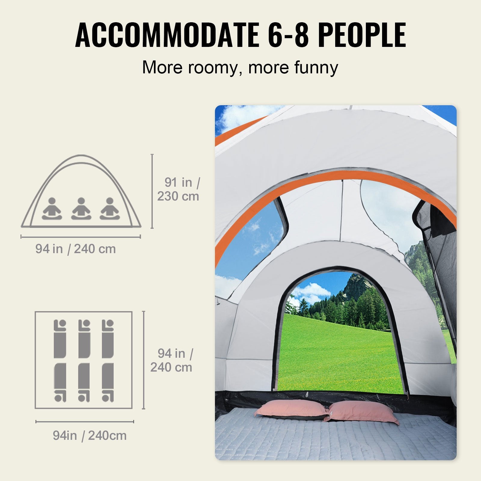 SUV Camping Tent, 8'-8' SUV Tent Attachment for Camping with Rain Layer and Carry Bag, PU2000mm Double Layer V952-CSUV6508008004E90V0