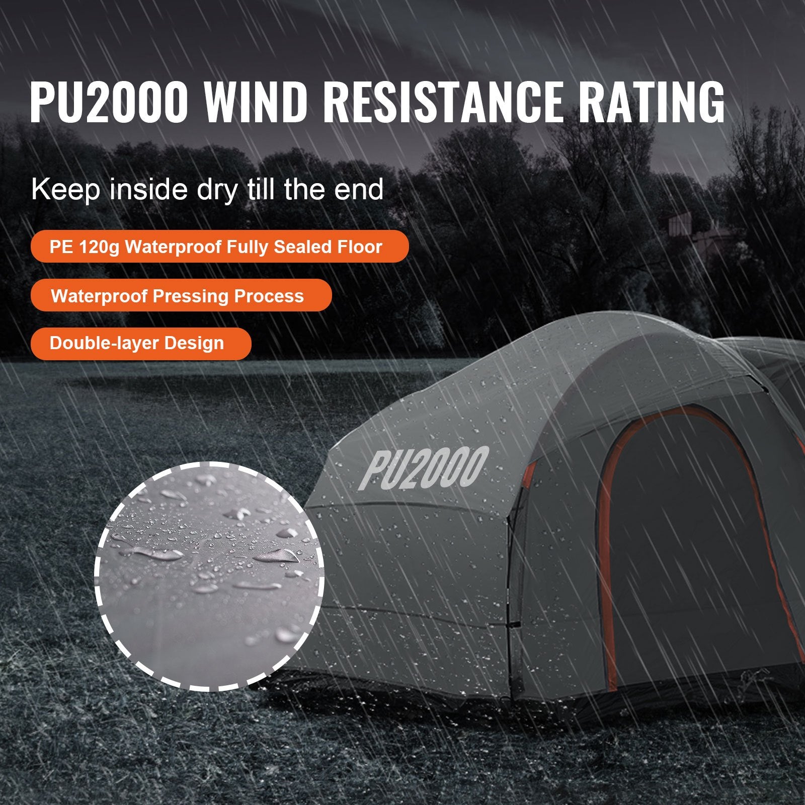 SUV Camping Tent, 8'-8' SUV Tent Attachment for Camping with Rain Layer and Carry Bag, PU2000mm Double Layer V952-CSUV6508008004E90V0