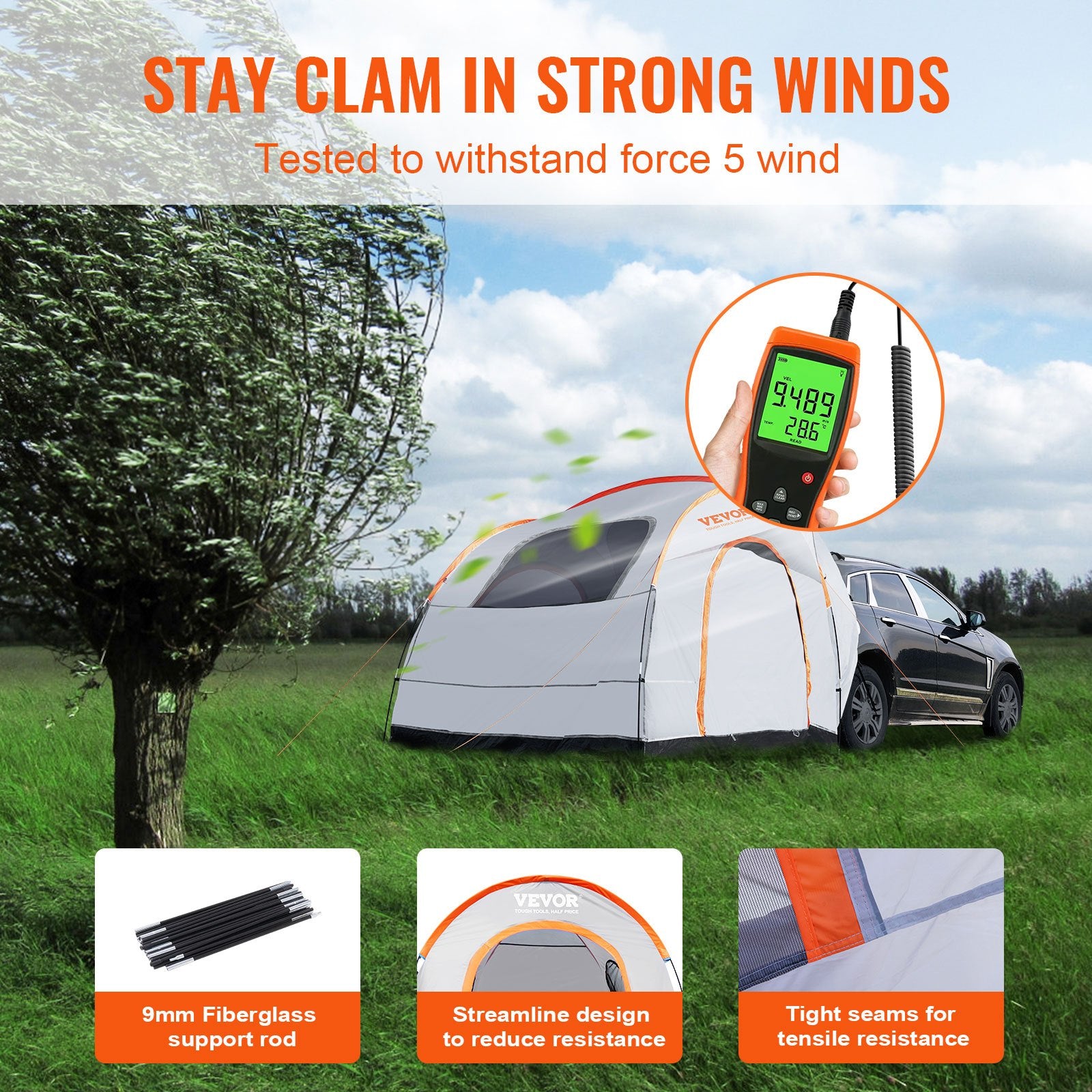 SUV Camping Tent, 8'-8' SUV Tent Attachment for Camping with Rain Layer and Carry Bag, PU2000mm Double Layer V952-CSUV6508008004E90V0