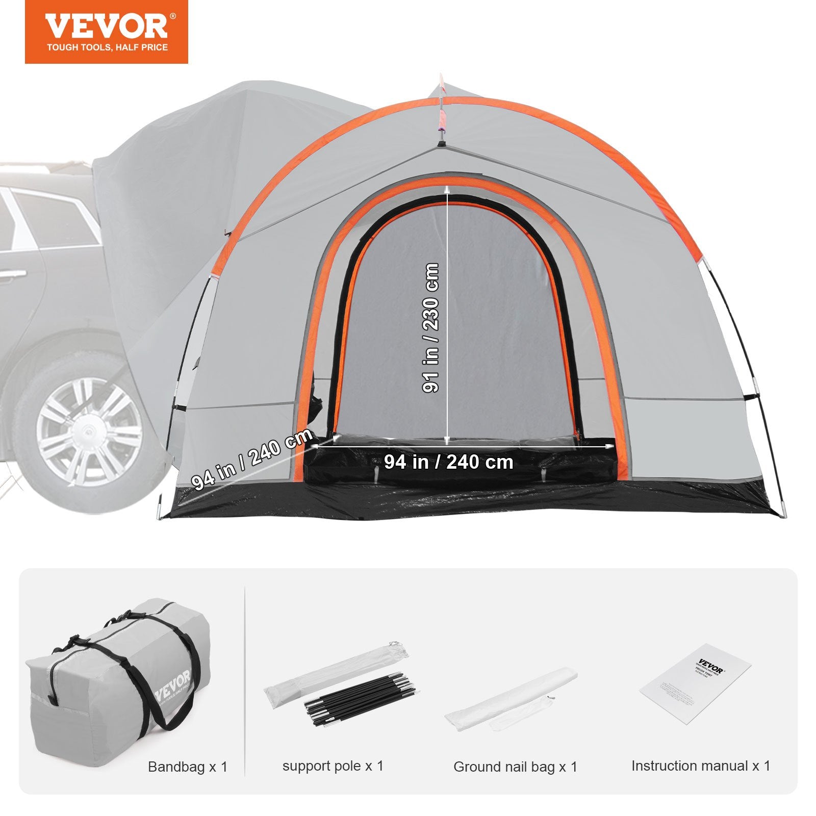 SUV Camping Tent, 8'-8' SUV Tent Attachment for Camping with Rain Layer and Carry Bag, PU2000mm Double Layer V952-CSUV6508008004E90V0