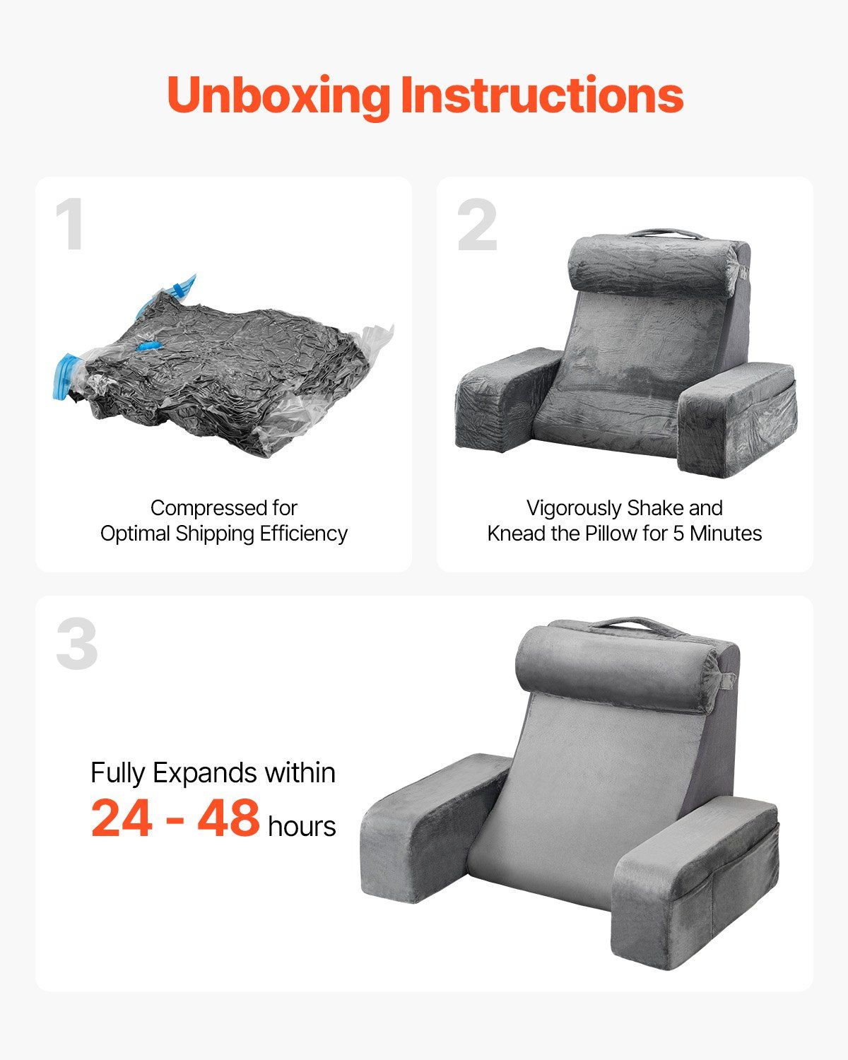 Reading Pillow, Backrest Support Pillow with Arm and 3 Pockets, Large Size Bed Pillow with Removable Headrest V952-CSYDZHS00000R36OL001V0