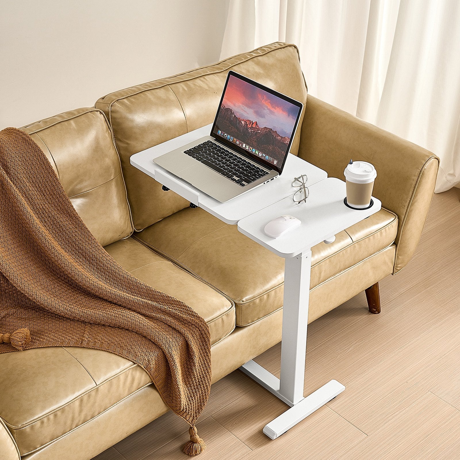 Overbed Table, Mobile Bed Side Table with Flip Desktop and 4 Hidden Wheels, Height & Angle Adjustable Rolling V952-CSZGXDZZCSFZ3O0N9001V0