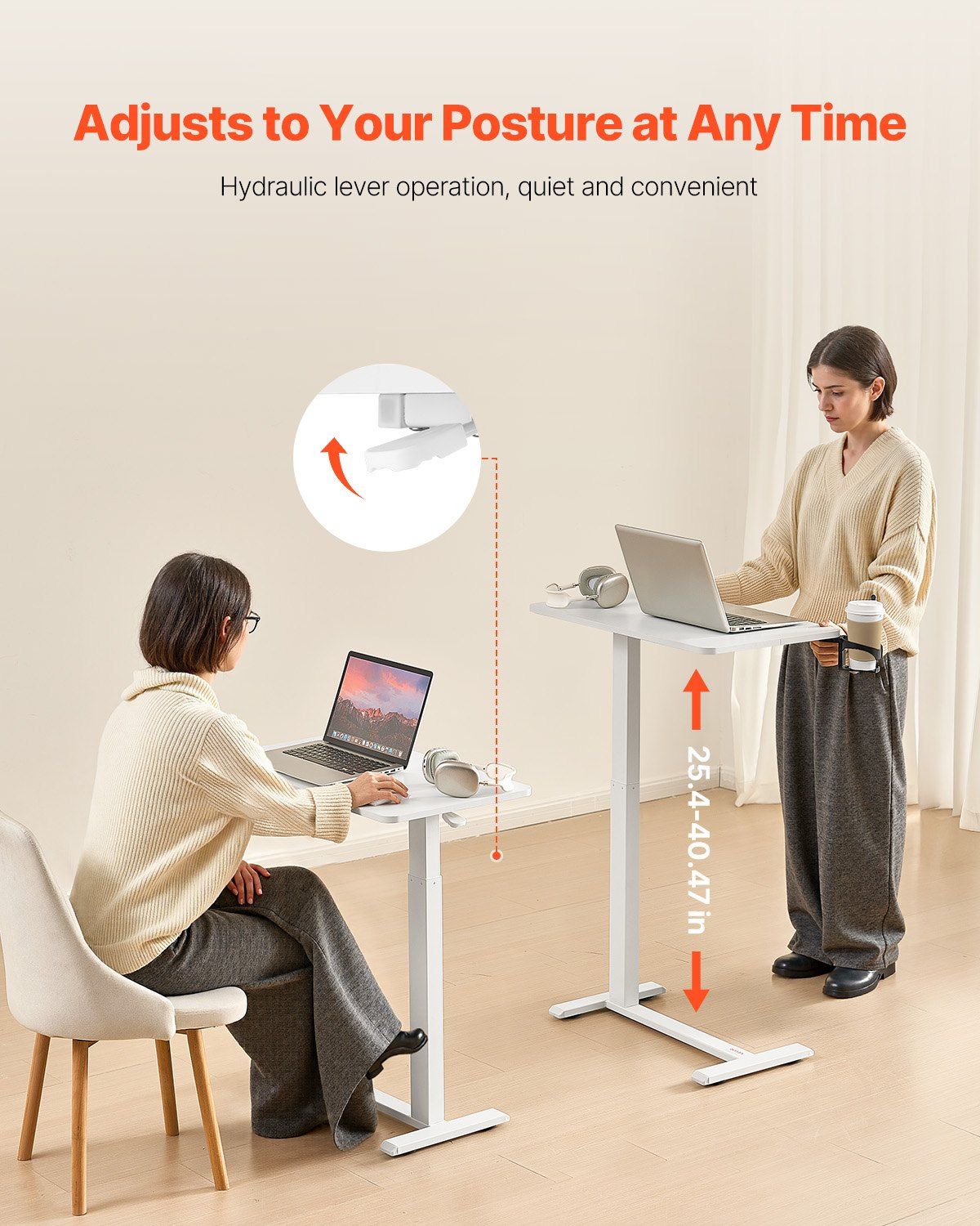 Overbed Table, Mobile Bed Side Table with 4 Hidden Wheels, Height Adjustable Rolling Laptop Desk with Cup V952-CSZGXDZZCSPBL8D3V001V0