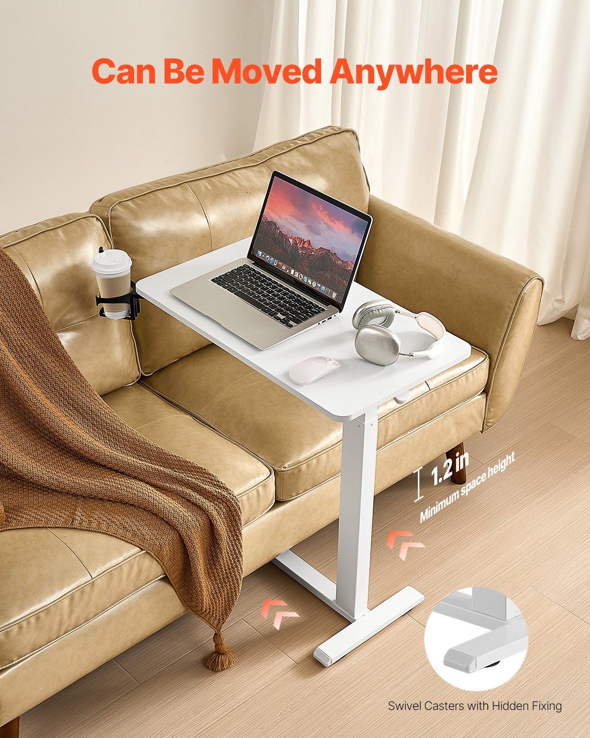Overbed Table, Mobile Bed Side Table with 4 Hidden Wheels, Height Adjustable Rolling Laptop Desk with Cup V952-CSZGXDZZCSPBL8D3V001V0