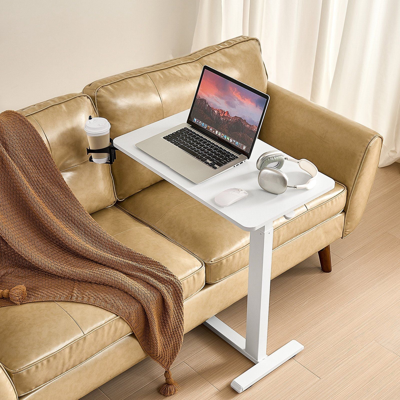 Overbed Table, Mobile Bed Side Table with 4 Hidden Wheels, Height Adjustable Rolling Laptop Desk with Cup V952-CSZGXDZZCSPBL8D3V001V0